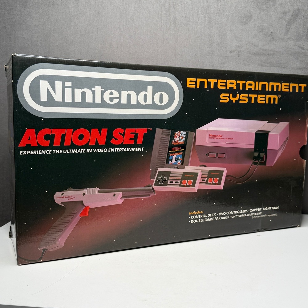 Vtg 80s Original Nintendo NES Action Set Empty Box Styrofoam Manual Poster ONLY